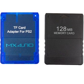 whiteeeen MX4 ISO TF Card Reader Adapter Transparent Blue and 128MB Memory Card for PS2