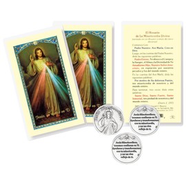 Spanish Divina Misericordia Card-Divine Mercy Cards Bulk Set of Laminated Catholic Cardstock, Jesus De La Misericordia, Divine Mercy Token - Tarjetas De La Divina Misericordia En Español - 6 Items