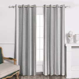 DriftAway Chris Vertical Striped Pattern Linen Blend Lined Thermal Insulated Blackout and Room Darkening Grommet Linen Curtains for Farmhouse Printed 2 Panels 52 Inch by 84 Inch Gray