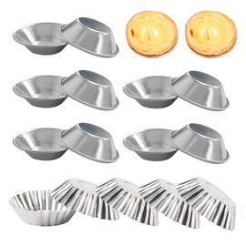 NINVVS 15 Pieces of Aluminum Egg Tart molds, Mini Pie Trays, Reusable Egg Tart molds, Non-Stick Baking molds, Aluminum Alloy Baking Trays Cups, for Making Muffins and Cupcakes (Silver)