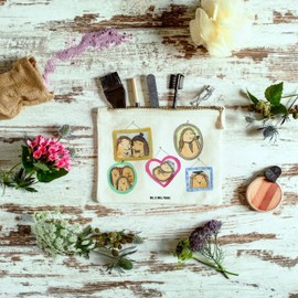 Mr. & Mrs. Panda Make Up Bag Hedgehog Family, White, Hand Drawn