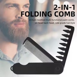 3-in-1 Folding Pocket Comb for Men Portable Wide Tooth Barber Hair & Beard Styling Comb Travel Grooming Tool