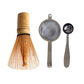 Matcha Masta Matcha Tools Kit Set - Includes: 100-prong Bamboo Matcha Whisk, 2g Stainless Steel Scoop, Stainless Steel Sieve
