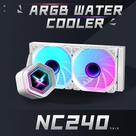 RUIX NC240 ARGB AIO CPU Liquid Cooler, 240mm High-Efficiency CPU Water Cooling with High-Speed Ceramic Bearing Pump, 2X PWM ARGB Fans, Intel LGA 1851/1700/1200/115X/2011, AMD AM5/AM4 - White