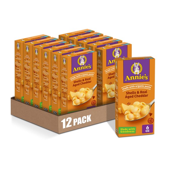 Annie’s Real Aged Cheddar Shells Macaroni & Cheese Dinner with Organic Pasta, 6 OZ (Pack of 12)