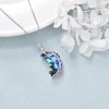 POPLYKE Blue Crystal Moon Cat Necklace for Women 925 Sterling