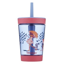 Contigo Vaso con popote Tritan a prueba de derrames para niños, 414.03 ml, con brillo rosa, Wink with Raining Cats Dogs, 396.89 g, 1