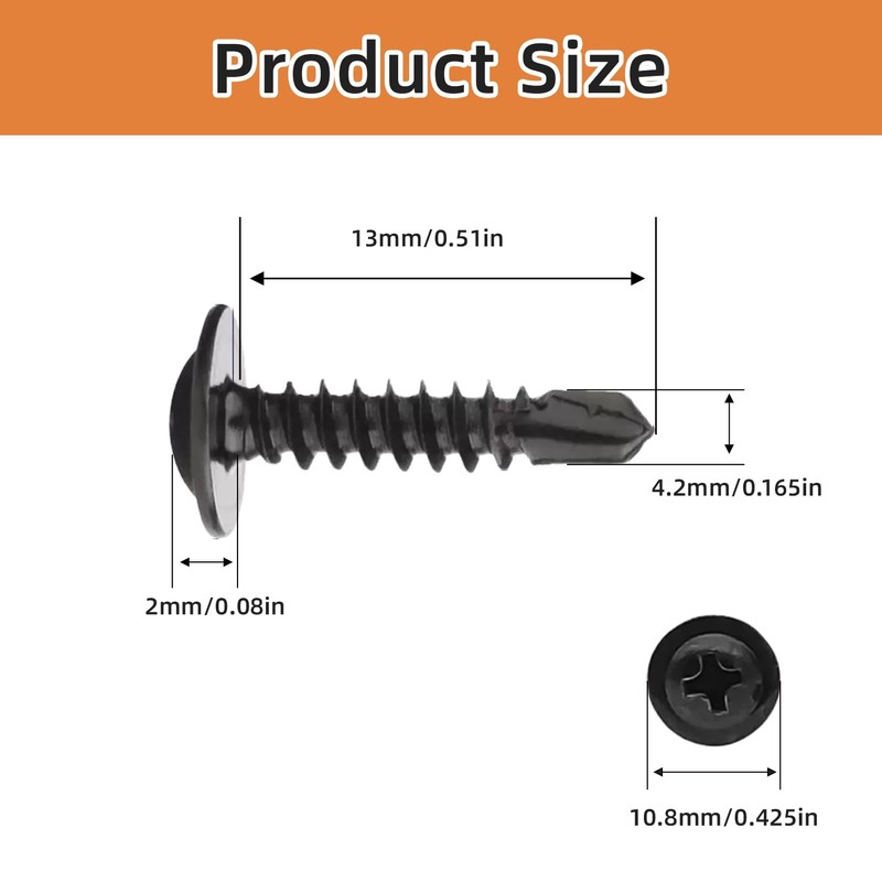 50Pcs Wafer Head Self Tapping Screws,M4.2x13mm Self Drilling Screws for