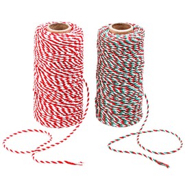 Benvo 2-Pack Red White Green Cotton Twine and Red White Packing String Heavy Duty Rope Ribbon Cord for Baking, Butchers, DIY Crafts and, 656 ft Long