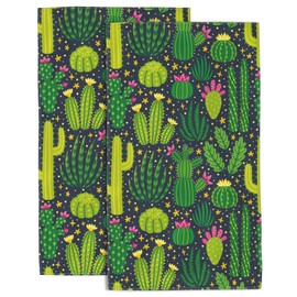 Wotinsi Cactus Hand Towel,Green Cacti Hand Bath Towels Set of 2 Dish Towels Soft Absorbent Decorative Hand Towels for Bathroom Kitchen Yoga Home Decor 14 x 28 in