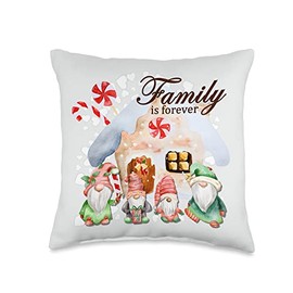 Sugar and Spice Family is Forever Christmas Holiday Gnomes Gingerbread House Throw Pillow, 16x16, Multicolor