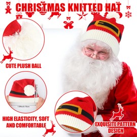 Toulite Christmas Knitted Hat and Scarf Set Winter Warm Scarf Set Unisex Knitted Hat Christmas Caps Handmade Scarf for Adults (Santa Style)