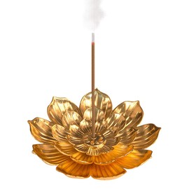 Lotus Stick Incense Burner, Brass Incense Burner for Zen Meditation, Yoga, Home Decoration (Gold)