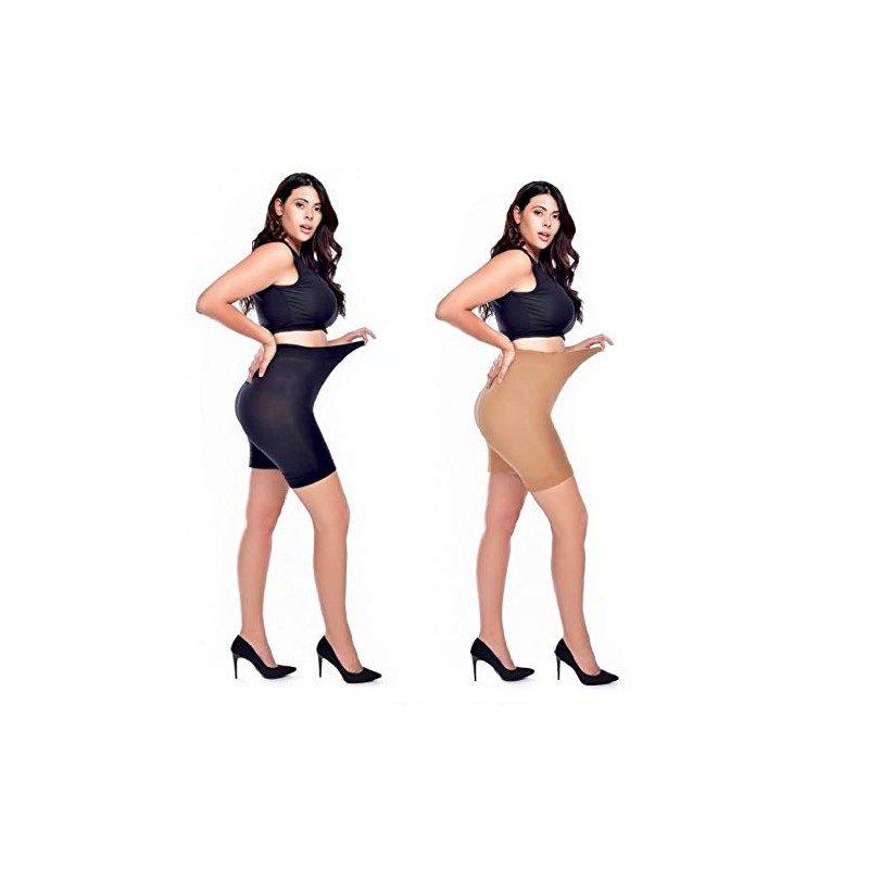 90 Denier Anti-Chafing Shorts (Pack of 2), 2-Pack Black/Nude