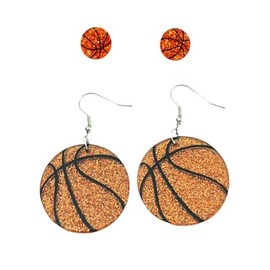 Azusa Sun 2 Pairs Acrylic Glitter Sports Ball Earrings Set for Women Volleyball Football Baseball Basketball Soccer Earrings Game Day Jewelry-Basketball