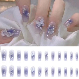 HAPVITAL Nail Tips, Long Nail Tips, Long Nail Tips, Spring and Summer Trend, Butterfly, 3D Dimensional, Easy to Apply, Reusable, Popular Design, Fake Nails, Gel Nails, Nail Seals, Hand, Nail Art, Nail