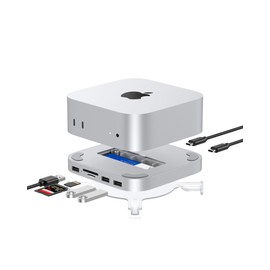 Gewokliy Mac Mini M4 Dock, Aluminium Mac Mini Hub and Stand for Mac Mini M4 and M4 Pro 2024 with M.2 NVMe SSD Enclosure, Dual USB-A 10Gbps, SD/TF Card Readers, USB 2.0 │Mac Mini Accessories