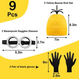 VZZNN 9PCS Costume Accessories Set Yellow Beanie Knit Hat Vintage Goggles Glasses Black Gloves for Cosplay