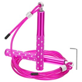 PATIKIL Jump Rope for Fitness, Speed Skipping Rope Adjustable Jumping Rope Ball Bearing Swivel Aluminium Alloy Handle with Wrench for Aerobic Exercise, Pink