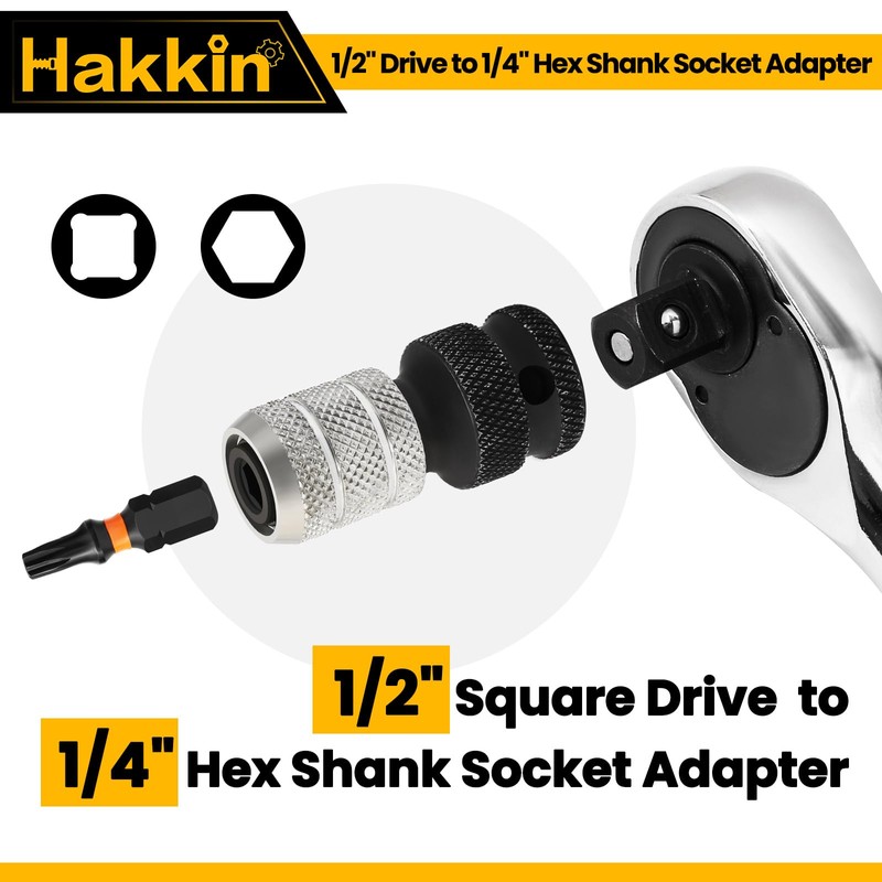 Impact Driver Socket Adapter Hakkin 1/2 Square Drive to 1/4