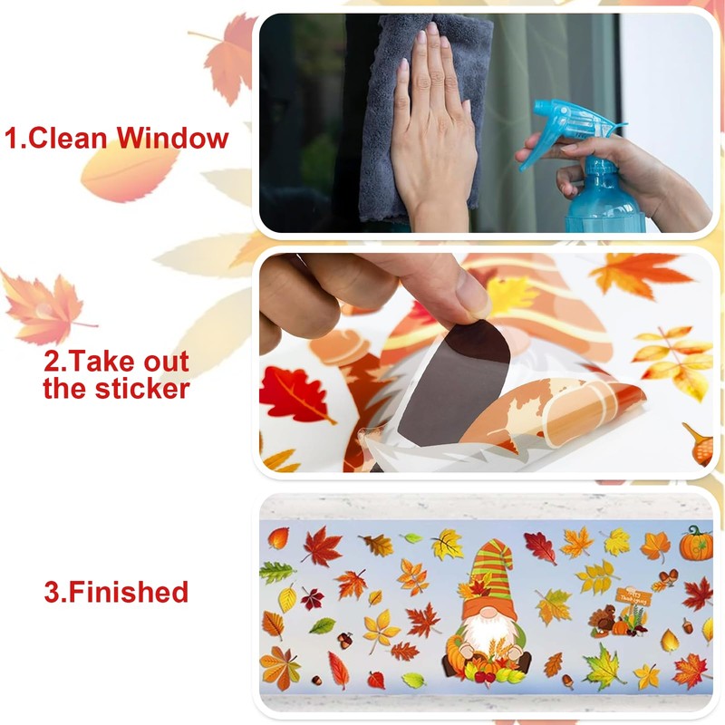Autumn Window Stickers, 93Pcs Autumn Decorations Double-Sided Stickers, Fall Maple