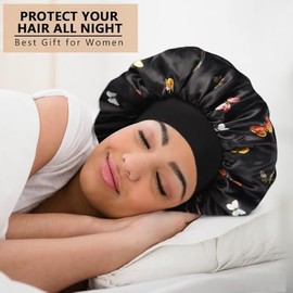 Gorros De Satén para Dormir, Gorro de Seda Ajustable, Doble Capa Gorro para Dormir Suave de Satén, Gorros de Dormir De Seda con Banda Ancha para Mujer