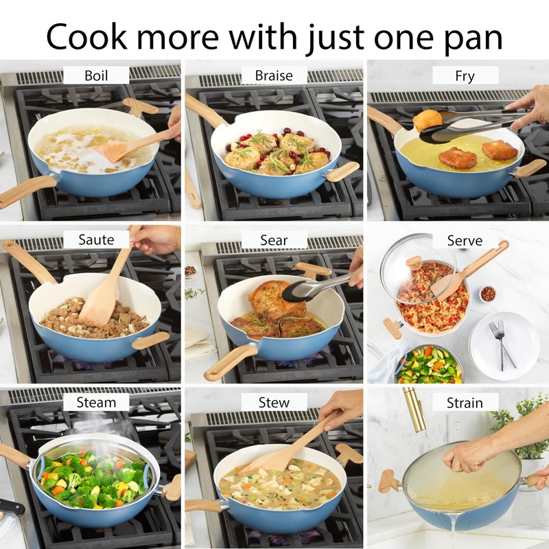 GoodCook Healthy Ceramic Titanium-infused All-in-One Pan with Tempered Glass Lid,