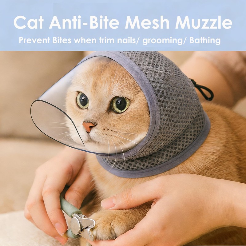 Cat Muzzle for Grooming, Breathable Mesh Cat Head Cover to