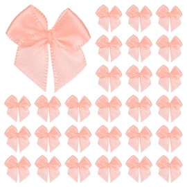 M METERXITY 200-Pack Mini Craft Ribbon Bow 1x1 Inch Checkered Fabric Satin Ribbon Bows Boutique for Craft DIY/Treat Bags/Hair Bow Sewing/Wedding/Birthday/Party/Christmas [Light Orange]