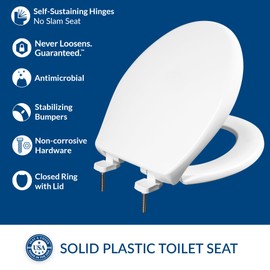BEMIS 790TDGSL Commercial Heavy Duty Closed Front Toilet Seat with Cover, Industrial No Slam Seat with Secure Installation, Made in USA, Round, White