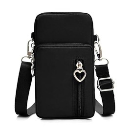 Voarge Messenger Bag for Women 3 Layers Cell Phone Purse Heart Shaped Zipper Arm Bag Hanging Bag, black