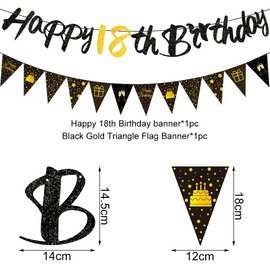HUKUMA 18th Birthday Boy, Birthday Decoration 18 Years Girl, Sweet 18 Decoration Streamers Black, Birthday Garland Spirals, Happy Birthday Banner Decoration for 18th Birthday Boy Girl