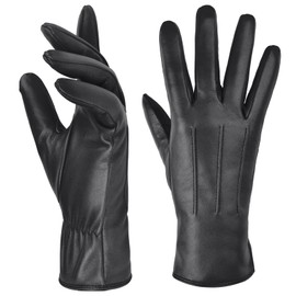 Harssidanzar Leather Gloves For Ladies,Women Leather Gloves Winter Warm Cashmere Lining Touchscreen Vintage Finished GL017,Black,Size XXL