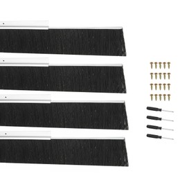 PATIKIL Door Brush Sweeps 2.36" Bristles x 39.37" Long, 4 Sets H-Shape Aluminum Alloy Holder Brush Sweep for Bottom of Door Seal Garage Weather Stripping, Silver/Black
