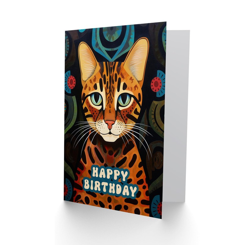 Artery8 Birthday Greeting Card Bengal Cat Lover Abstract Pattern For