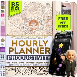 Law of Attraction Planner – Undated Hourly, Weekly & Monthly Goal Setting Planner, 12-Month to Increase Productivity | Life & Gratitude Journal, Include Foldable Vision Board, Gift Box & Stickers