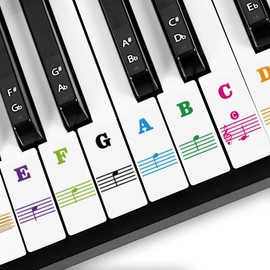 MUYOS Piano Keyboard Stickers for 88/61/ 54/49 Key,Colorful Transparent Removable for Kids Beginners (Full Color)