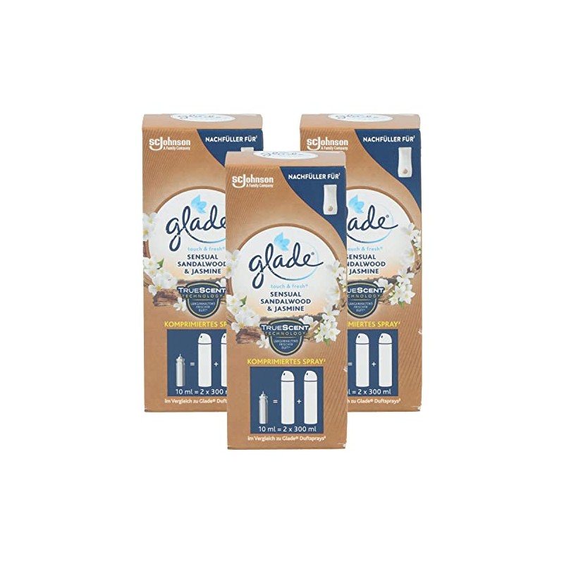 3 x Glade Touch&Fresh Lufterfrischer Refill Sensual Sandalwood & Jasmine