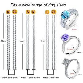 Ring Size Adjuster (Set of 4 Sizes) Snuggies 12 Pack, Ring Guard for Loose Rings with Silver Polishing Cloth (1.2mm/2mm/3mm/4mm)