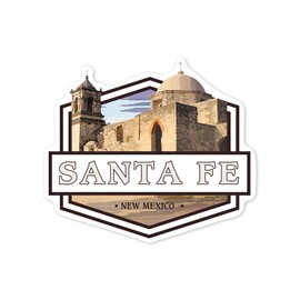 Die Cut Sticker Santa Fe, New Mexico, Contour Vinyl Sticker 3 to 6 inches, (Waterproof Decal for Cars, Water Bottles, Laptops, Coolers), Large