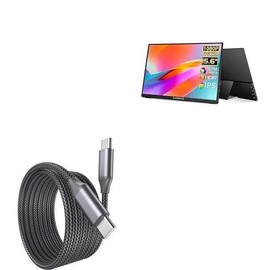 BoxWave Cable Compatible with CAPERAVE Portable Monitor 1080p FHD (15.6 in) - DirectSync PD Cable (10ft) - USB-C to USB-C (100W), Long 10 Foot PD Braided Nylon Alloy Cable - Jet Black