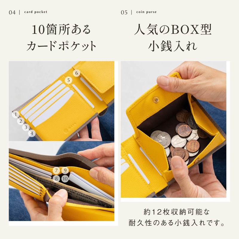 MURA Women's Bifold Wallet, Genuine Leather, Bi-Color, Skimming Prevention