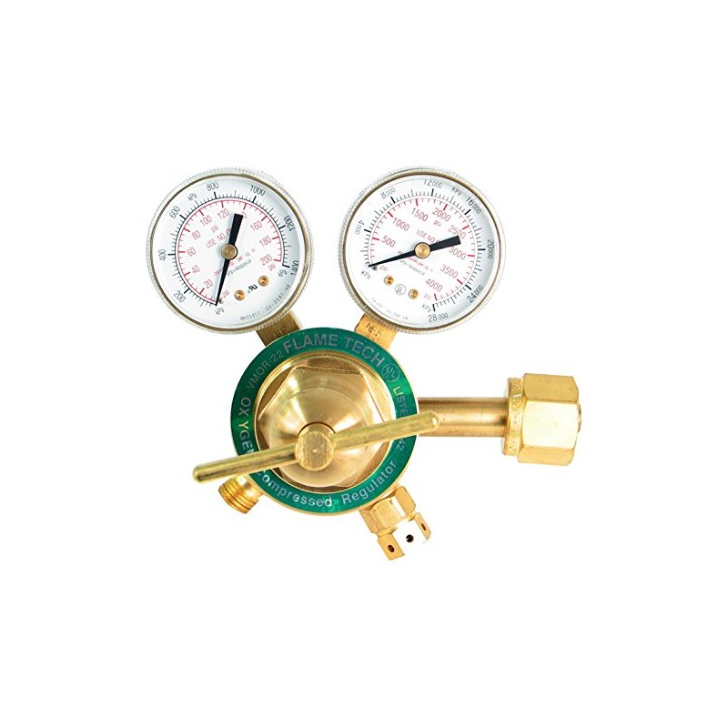 Flame Tech Medium Duty Oxygen Regulator, Easy to Read Dual