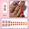 Leopard Print Press on Toenails Orange Solid Color Fake Toenails