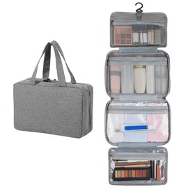 Vtrem Large Toiletry Bag for Men Women With Hanging Hook, Portable Waterproof Makeup Cosmetic Bag 4 Sections Wet & Dry Separated Travel Organizer Bag for Accessories, Shampoo, Cosmetics