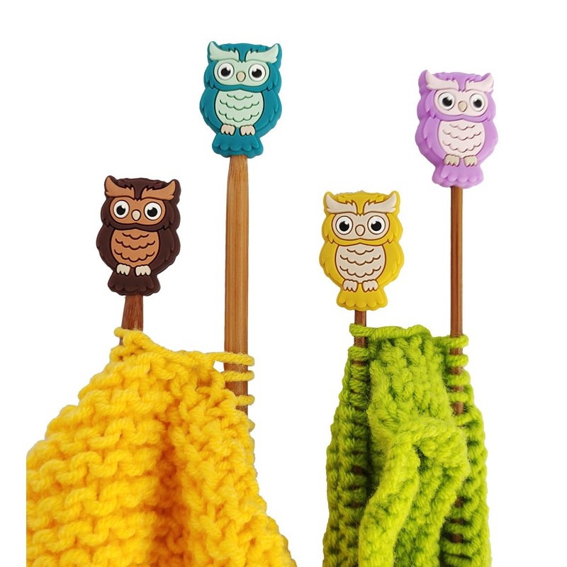 Toeloioh 4PCS Knitting Needle Stoppers,Monkey Penguin Fish Owl Needle Point