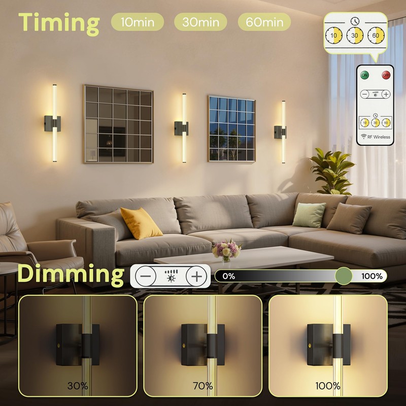 Battery Operated Wall Sconce Set of 2, 360 Lighting Wall