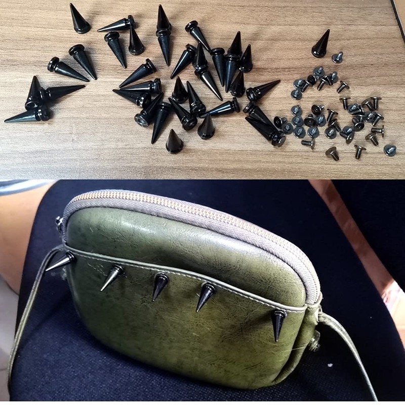 FAZHBARY 40 Pairs Black Cone Spikes Punk Rivets and Screwback