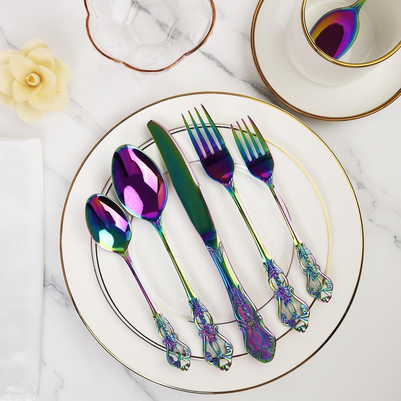 Runfly Gorgeous Retro Royal Rainbow Stainless Steel 20 Pieces Flatware