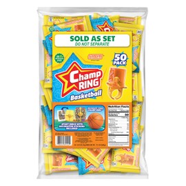 Champ Ring Basketball, Slam Dunk Watermelon - Sweet Watermelon Flavored Candy Rings - Individually Wrapped - No Artificial Colors or Dyes - Perfect for Parties, Events & Snacks - Bulk Pack of 50